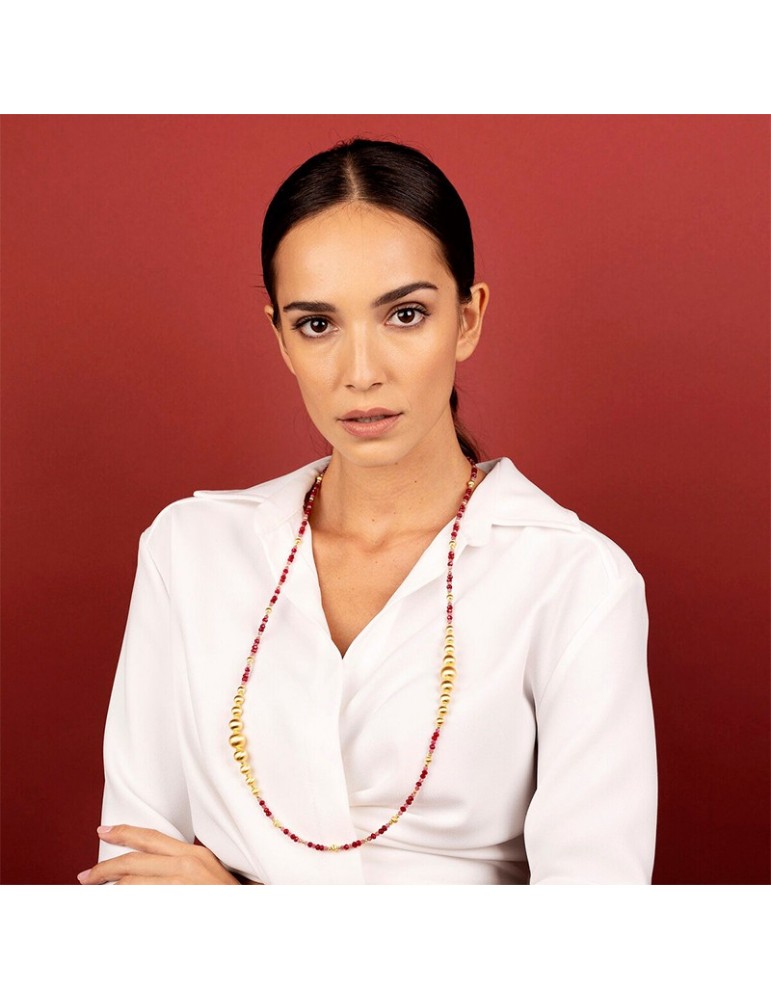 Etruscan Necklace - Crete - Long - Spheres - Red Stones -WSET00523ROSE