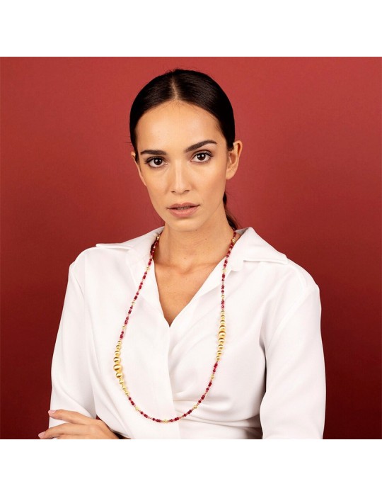 Etruscan Necklace - Crete - Long - Spheres - Red Stones -WSET00523ROSE