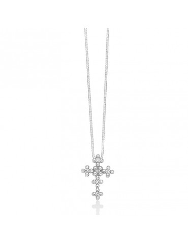 Miluna Necklace - in 18k White Gold with Cross Pendant with Natural Diamonds - 0