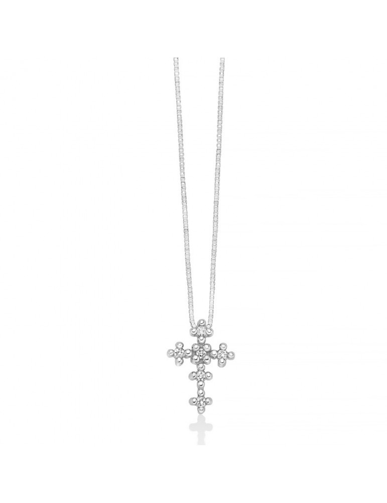Collana Miluna - Oro Bianco 18 carati - Croce - Diamanti Naturali - CLD4716