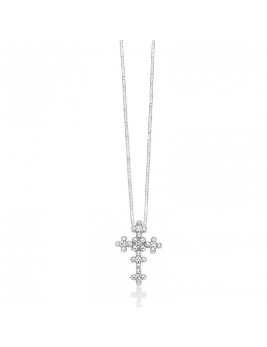 Miluna Necklace - in 18k White Gold with Cross Pendant with Natural Diamonds - 0