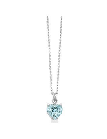 Collana Miluna - Oro Bianco 18 carati - Acquamarina Cuore - Diamanti Naturali - CLD4728