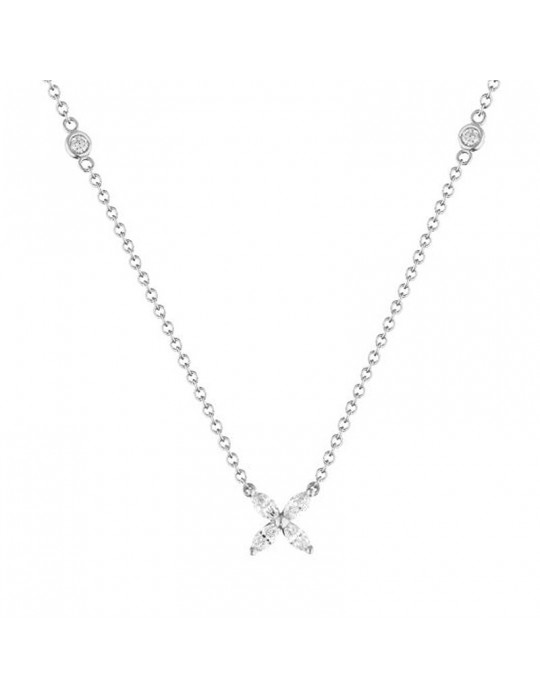 Collana Buonocore - Leaf - Oro Bianco 18 carati - Pendente Fiore - Diamanti 0,29 ct - 1365C01DW