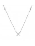 Buonocore - Leaf Necklace in 18k White Gold with Flower Pendant and Natural Diamonds 0.29 ct - 0