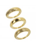 Set of Etruscan Rings - Itaca - Hammered and Striped Bands-WSET00700YG