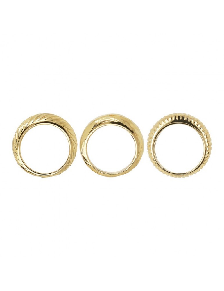 Set of Etruscan Rings - Itaca - Hammered and Striped Bands-WSET00700YG