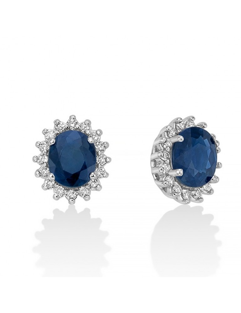 Orecchini Miluna - Rosetta - Oro Bianco 18 carati - Diamanti - Zaffiri Blu 0,86 ct - ERD2720