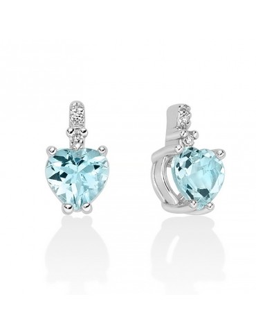 Miluna Earrings - in 18k White Gold with Heart-shaped Aquamarine and Natural Diamonds - 0