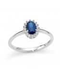 Miluna Ring - Rosette in 18k White Gold with Natural Diamonds and Blue Sapphire 0.60 ct - 0