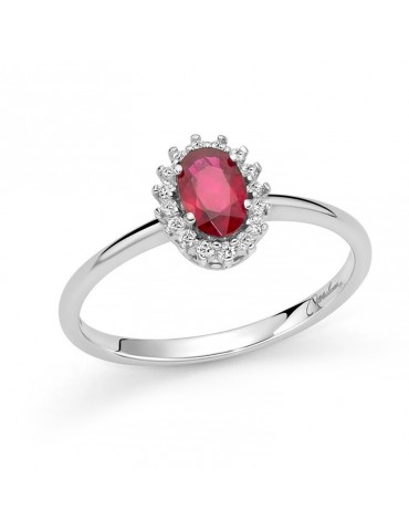 Miluna Ring - 18k White Gold Rosette with Natural Diamonds and Red Ruby - 0