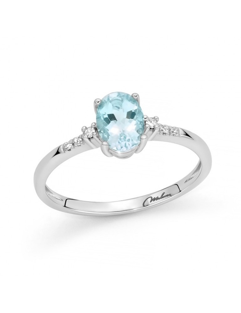 Miluna Ring - Rosette in 18k White Gold with Natural Diamonds and Aquamarine 0.67 ct - 0