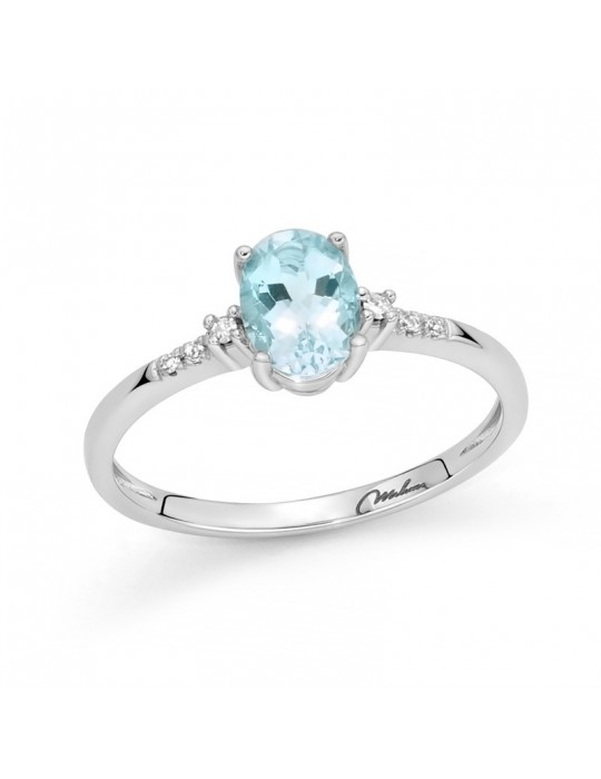 Miluna Ring - Rosette in 18k White Gold with Natural Diamonds and Aquamarine 0.67 ct - 0
