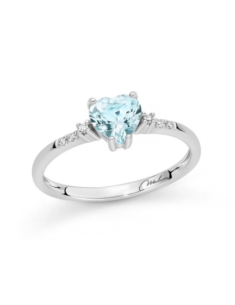 Miluna Ring - 18k White Gold Rosette with Natural Diamonds and Aquamarine Heart - 0