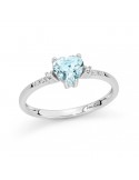 Miluna Ring - 18k White Gold Rosette with Natural Diamonds and Aquamarine Heart - 0