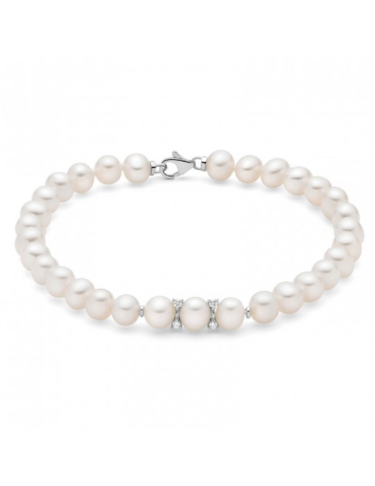 Miluna Bracelet - Boule and Fantasy with Freshwater Pearls and Natural Diamonds - 0