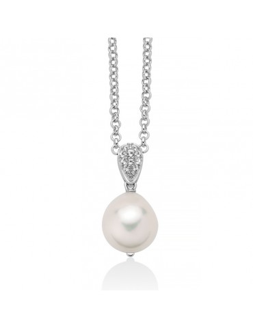Collana Miluna - in Argento 925% - Perla Barocca - Topazi Bianchi - PCL6537B