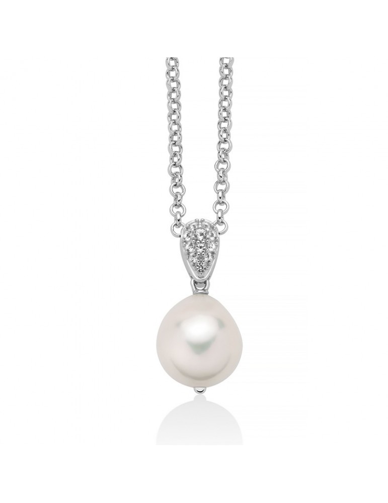 Miluna Necklace - in 925% Silver with Baroque Pearl and White Topaz - 0