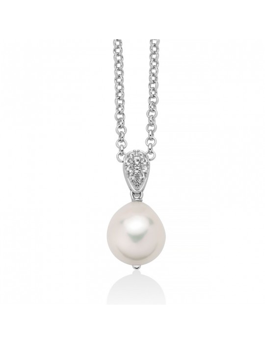 Miluna Necklace - in 925% Silver with Baroque Pearl and White Topaz - 0