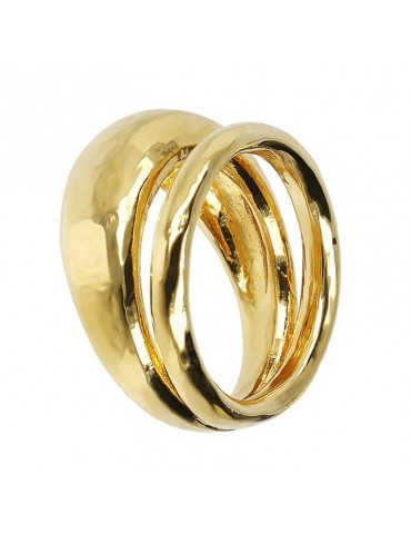 Etruscan Ring - Itaca - Gold - Hammered - Double Design-WSET00709YG
