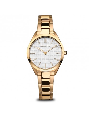 Bering Woman's Watch - Ultra Slim 31mm Brilliant Gold Brushed Only Time - 0