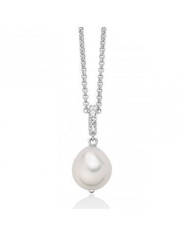 Collana Miluna - in Argento 925% - Perla Barocca - Topazi Bianchi - PCL6538B