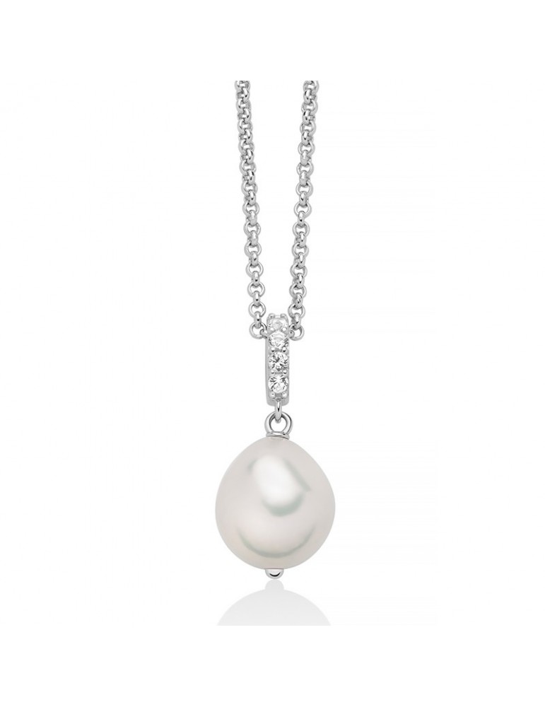 Collana Miluna - in Argento 925% - Perla Barocca - Topazi Bianchi - PCL6538B