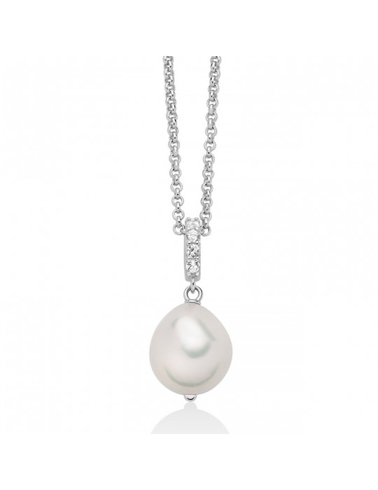 Miluna Necklace - in 925% Silver with Baroque Pearl and White Topaz - 0