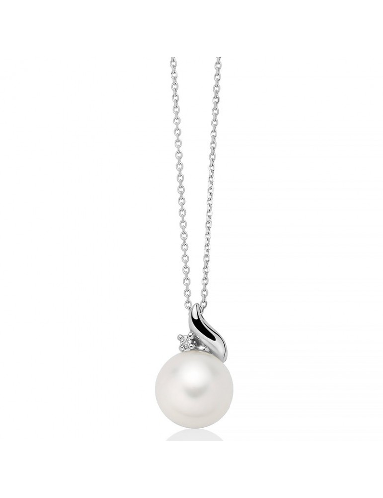 Collana Miluna - in Oro Bianco 18 Carati - Perla Freshwater - Diamanti - PCL6556