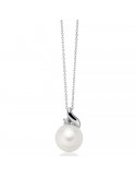 Miluna Necklace - in 18K White Gold with Freshwater Pearl and White Diamonds - 0