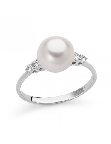 Miluna Ring - in 18k White Gold with Natural Diamonds and Freshwater Pearl - 0