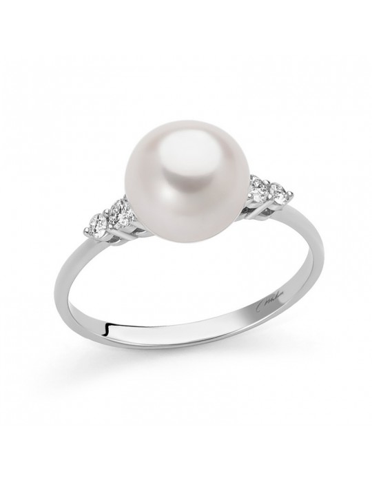 Anello Miluna - Oro Bianco 18 carati - Diamanti Naturali - Perla Freshwater - PLI1693