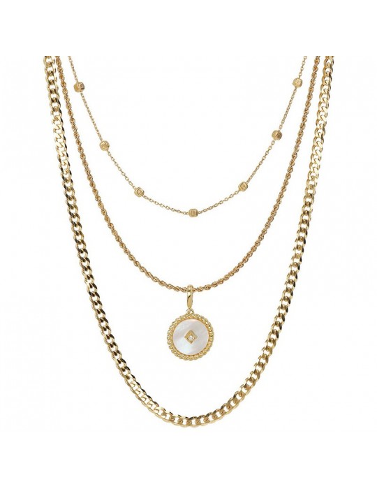 Etruscan Necklace - Multistrand - Mother of Pearl Pendant - WSET00732YG Etruscan Necklace - Multistrand - Mother of Pearl Pendant - WSET00732YG