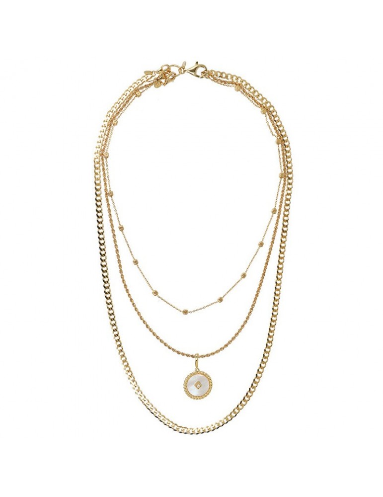 Etruscan Necklace - Multistrand - Mother of Pearl Pendant - WSET00732YG
