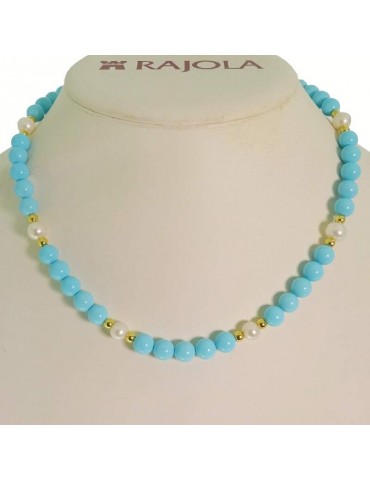 Rajola Necklace - Macari Choker - Turquoise Paste-White Pearls-454467
