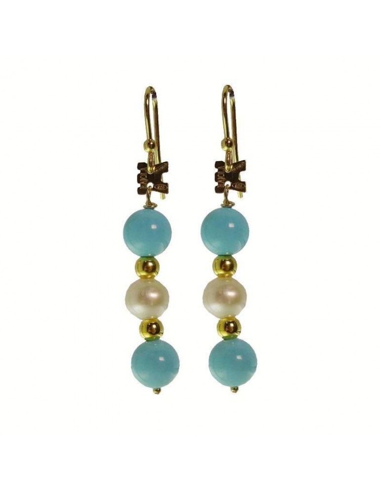 Rajola Earrings - Macari - Pendants - Turquoise Paste - Pearls-454467OR