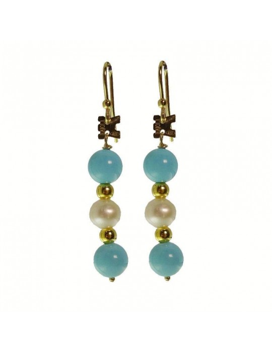 Rajola Earrings - Macari - Pendants - Turquoise Paste - Pearls-454467OR