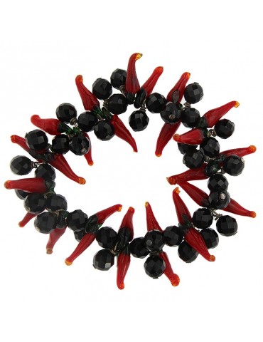 Bracciale Gemmarium - Onice Nero - Cornetti in Vetro Rosso - BRPEPE1