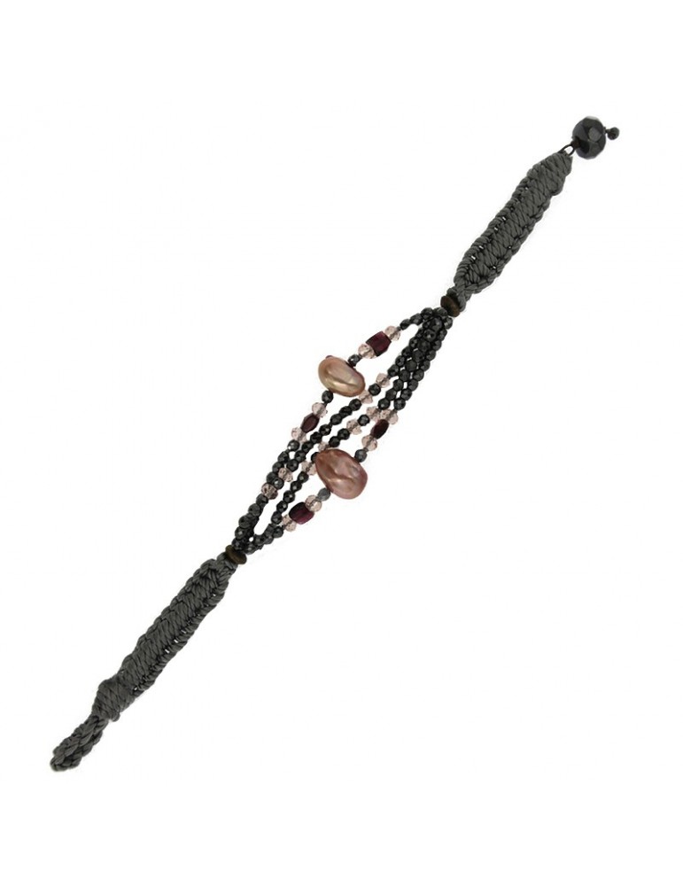 Della Rovere Bracelet - Gray Cord - Pink Baroque Pearls-EMAIB012