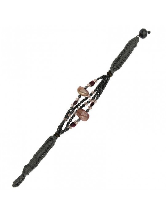 Della Rovere Bracelet - Gray Cord - Pink Baroque Pearls-EMAIB012