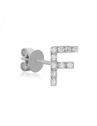 Buonocore Single Earring - You Are Letter F in 18k White Gold with White Diamonds 0.05 ct - 0