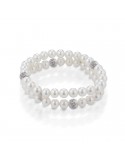 Lelune Bracelet - Classic Elastic with two strands of Freshwater Pearls 6.5-7mm and Dotted Gold Spheres - 0