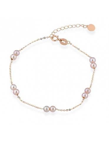 Lelune Bracelet - Classic in 18K Rose Gold with 3.5-4 mm Pink Freshwater Pearls - 0