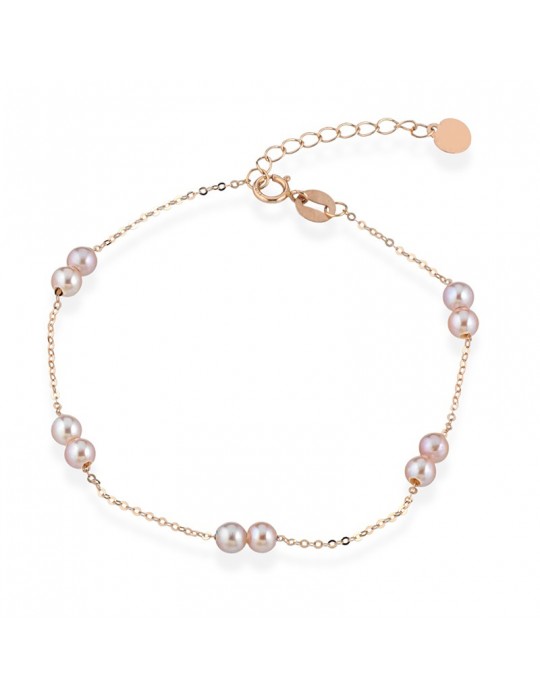 Bracciale Lelune - Classic - Oro Rosa 18 Carati - Perle Freshwater Rosa 3,5-4 mm - LLBR2142.3