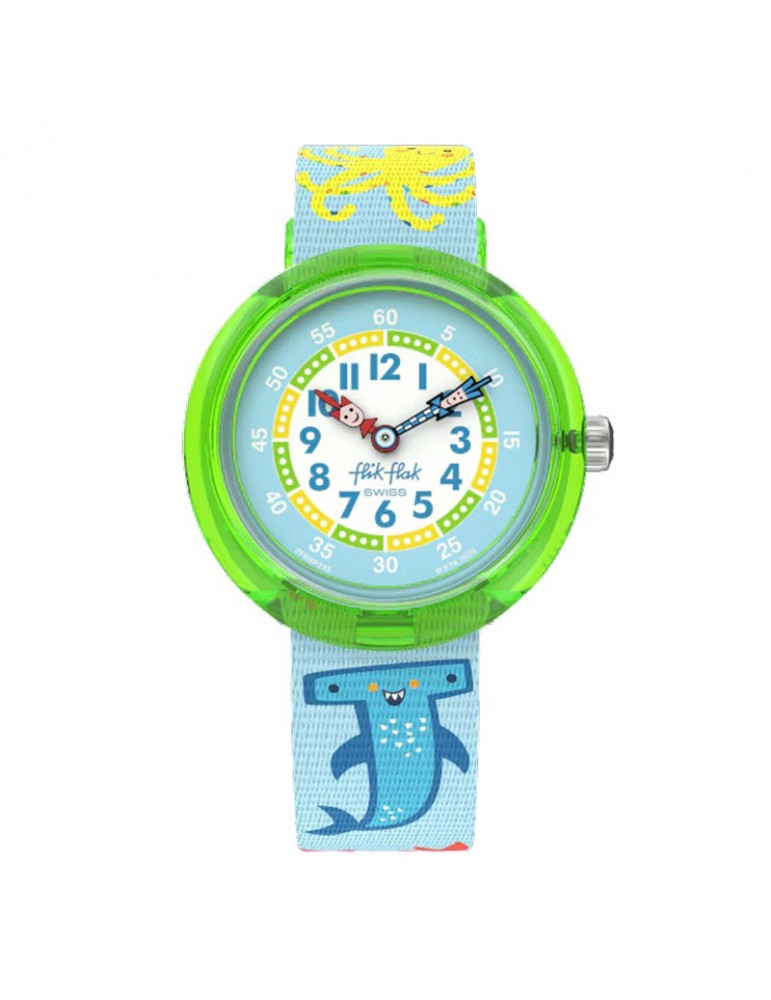 Flik Flak Watch Color in Neon Green 32mm Light Blue ZFBNP232