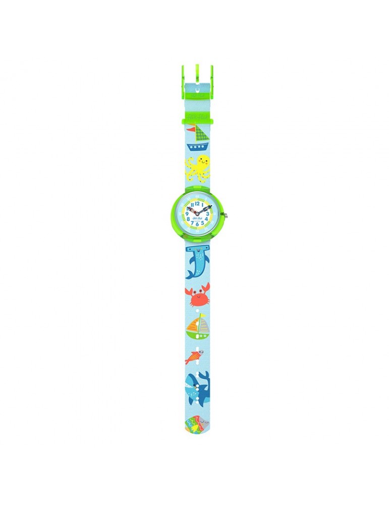 Flik Flak Watch - Color in Neon - Green - 32mm - Light Blue - ZFBNP232