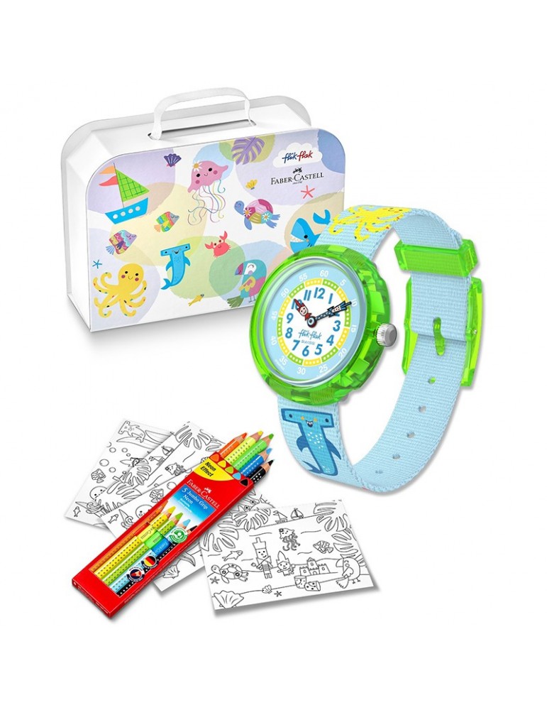 Flik Flak Watch - Color in Neon - Green - 32mm - Light Blue - ZFBNP232