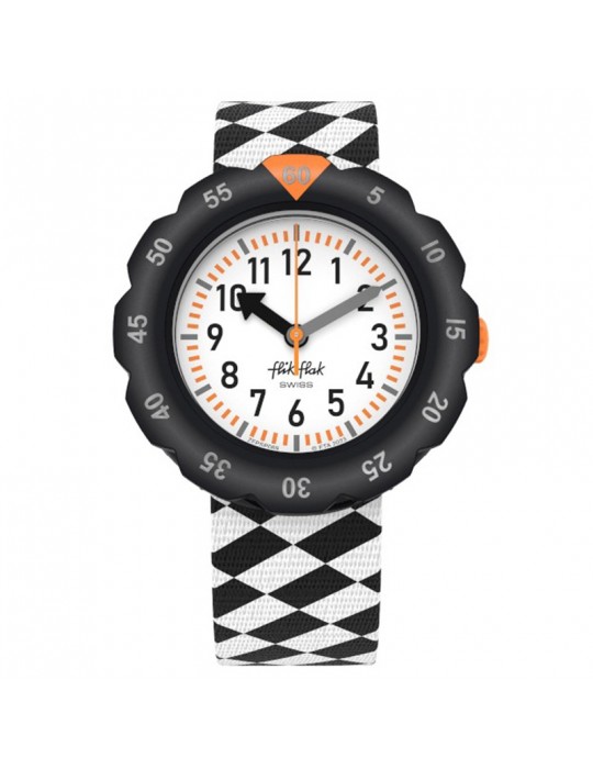 Orologio Flik Flak - Race Flag - Nero-35mm-Bandiera a Scacchi-ZFPSP069