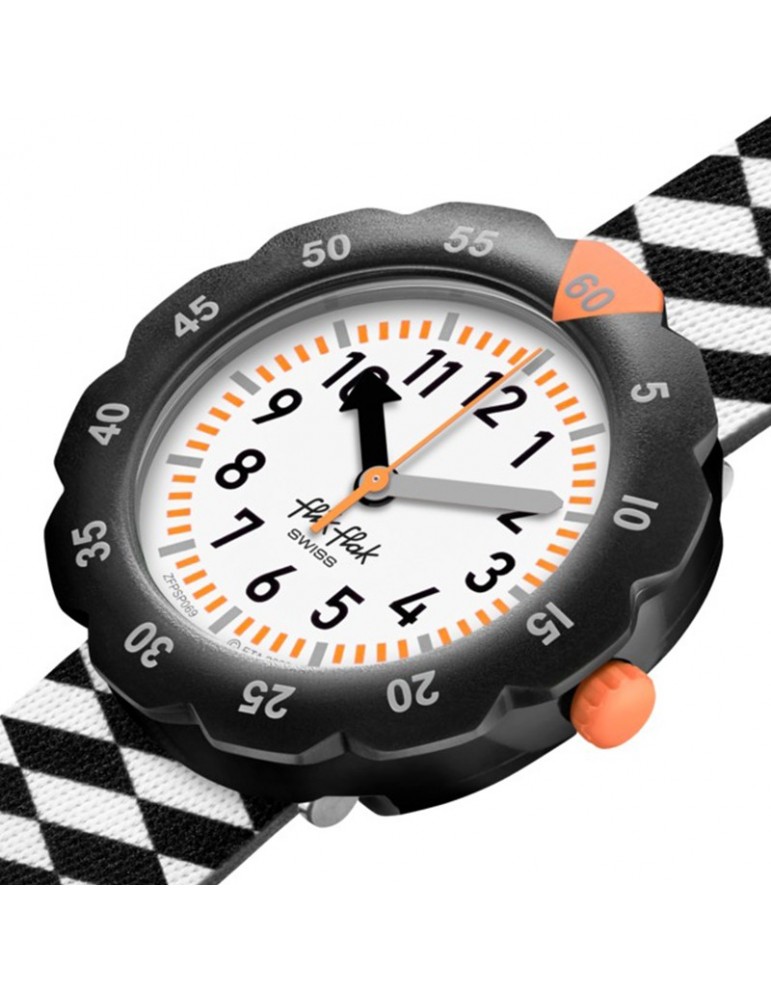 Orologio Flik Flak - Race Flag - Nero-35mm-Bandiera a Scacchi-ZFPSP069