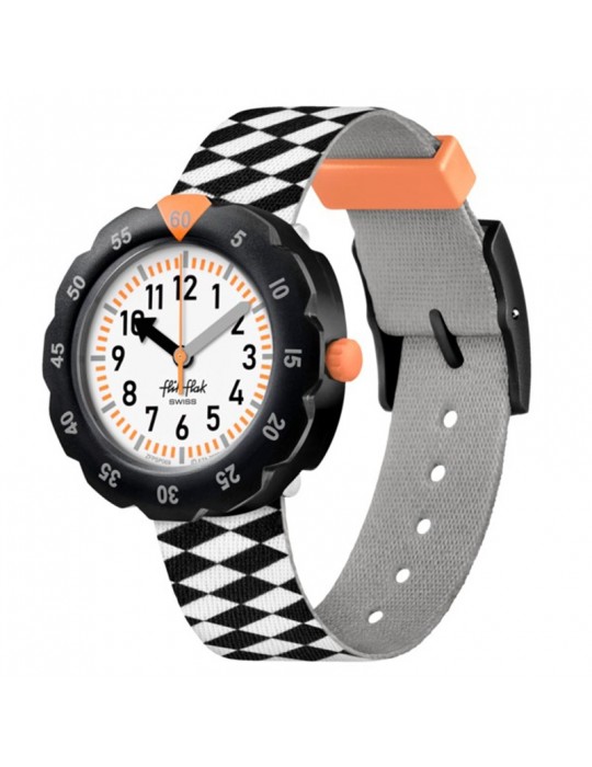 Orologio Flik Flak - Race Flag - Nero-35mm-Bandiera a Scacchi-ZFPSP069