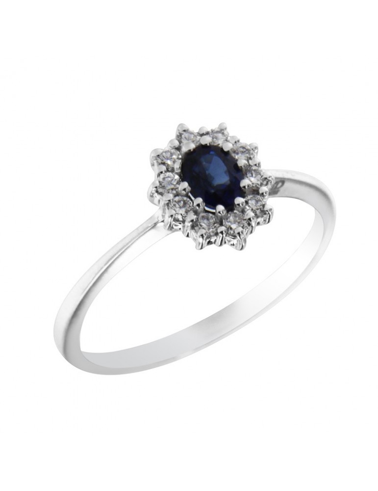 Davite & Delucchi Ring - 18k White Gold Rosette with Natural Diamonds and 0.35 ct Sapphire - 0